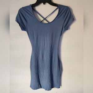 Rue21 Dusty Blue Ribbed Knit Crisscross Back Mini Dress – Size Small